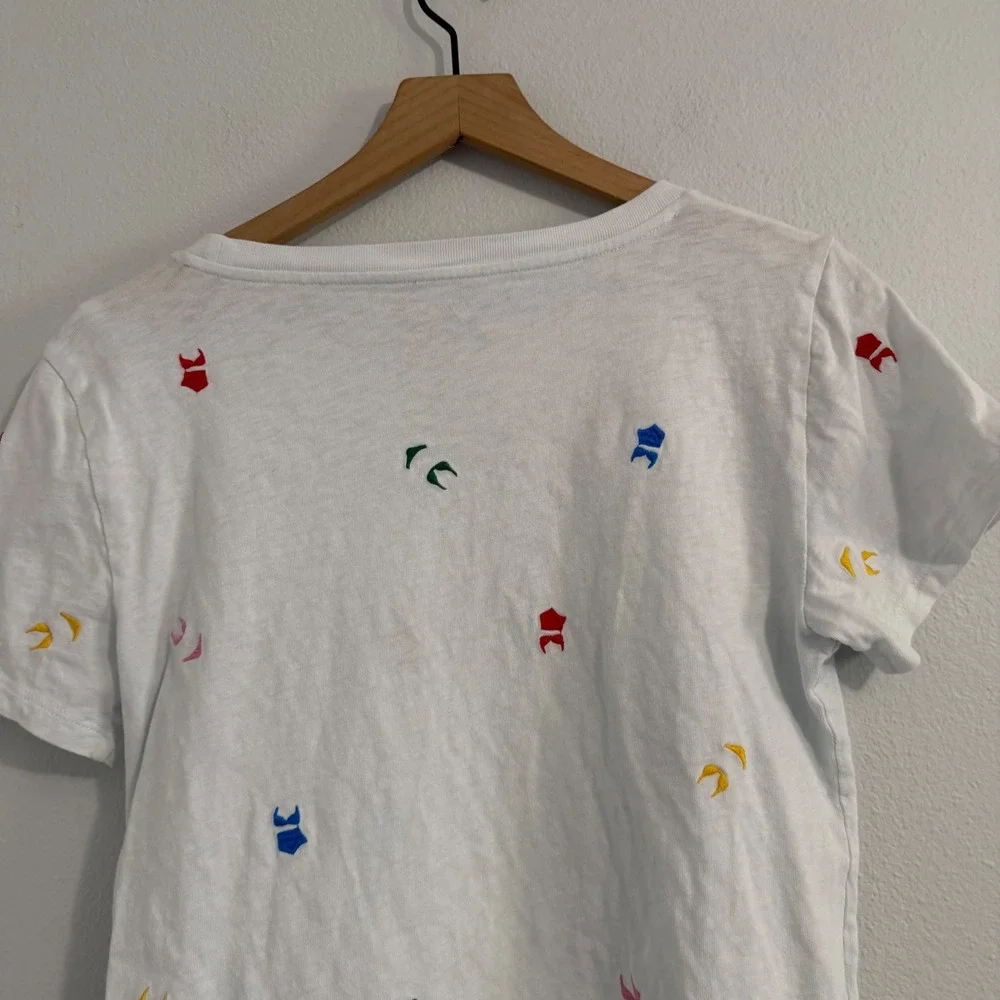 J. Crew - 100% Cotton Short Sleeve Tee‎ Embroidered Bikini Pattern